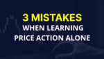 An image with the title "3 Mistakes When Learning Price Action on Your Own" over a trading chart, with a hand on a mouse.