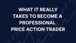 What it really takes to become a professional price action trader – dark blue chart background with candlestick patterns